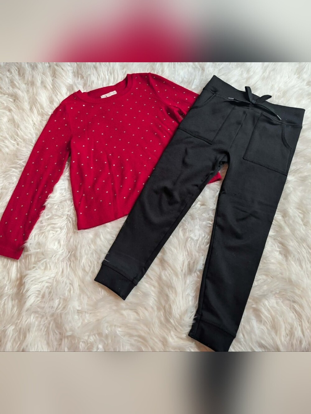 2pc Set Copper Key Red Sweater & Black Jogger Set for Kids